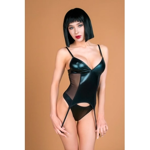  Эффектный корсаж с трусиками из материала wet look 