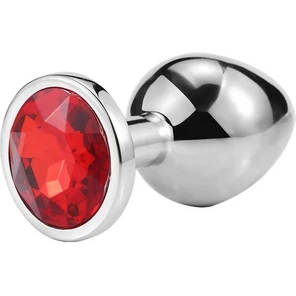  Серебристая анальная пробка iWonder c красным кристаллом 7,2 см 