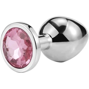  Серебристая анальная пробка iWonder c розовым кристаллом 7,2 см 