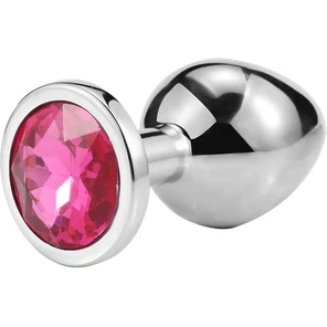  Серебристая анальная пробка iWonder c нежно-розовым кристаллом 7,2 см 