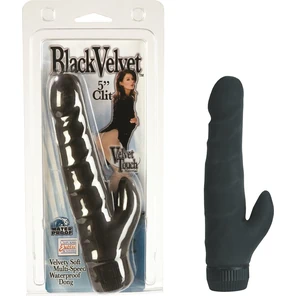 Чёрный вибратор BLACK VELVET со стимулятором клитора 16 см 