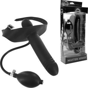  Черный надувной кляп-страпон Inflatable Gag with Dildo 14,5 см 