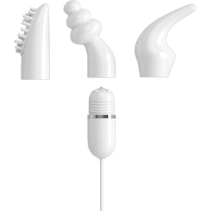  Белый вибромассажер с набором насадок USB MASSAGE KIT на проводе USB 