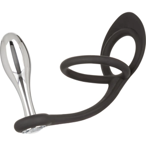  Серебристая анальная пробка Teardrop Plug с силиконовыми кольцами для пениса и мошонки 
