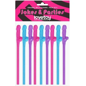  Разноцветные сувенирные коктейльные трубочки с пенисами Original Willy Straws 9 шт 