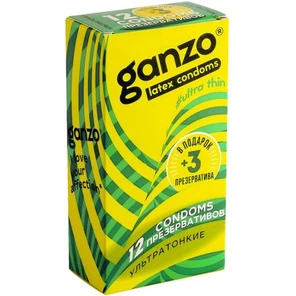  Ультратонкие презервативы Ganzo Ultra thin 12 шт.( 3 в подарок) 