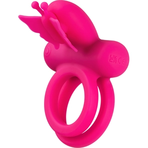  Розовое эрекционное виброкольцо Silicone Rechargeable Dual Butterfly Ring 