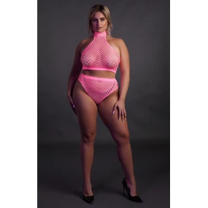  Эффектный розовый комплект Turtle Neck and High Waist Slip 