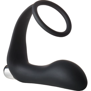  Черное эрекционное кольцо с вибропробкой Vibrating Anal Plug With Cockring 