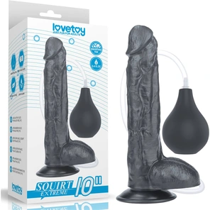  Черный фаллоимитатор-гигант с грушей 10 Squirt Extreme Dildo 25,5 см 