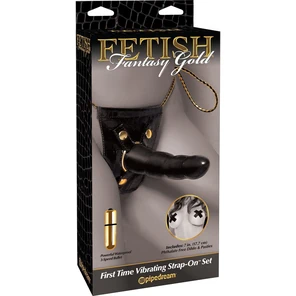  Женский страпон First Time Vibrating Strap-On Set с вибропулей для клиторальной стимуляции 16,5 см 