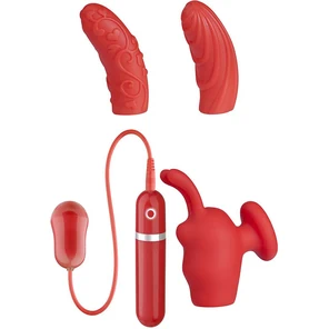  Красная вибропуля с 3 мягкими насадками NEON SWEET PASSION 10FUNC. VIBRATOR KIT 
