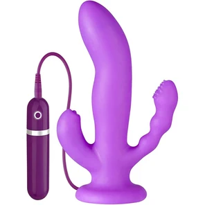  Фиолетовый вибратор с двумя дополнительными отростками PURRFECT SILICONE 3WAYS VIBRATOR 6.5INCH 17 см 