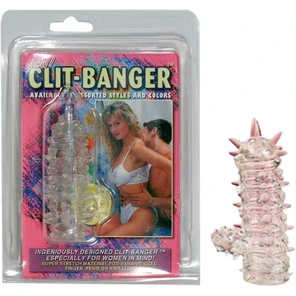  Прозрачная насадка с шипами и клиторальной шишечкой CLIT-BANGER SLEEVE IN CLEAR 