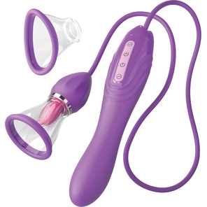  Сиреневый вибростимулятор с помпой и имитатором языка Her Ultimate Pleasure Max 