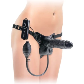  Черный страпон с ручным насосом Inflatable Vibrating 6 15,5 см 