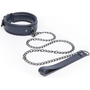  Тёмно-синий кожаный ошейник с поводком DARKER LIMITED COLLECTION COLLAR CHAIN 
