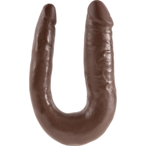  Коричневый двусторонний фаллоимитатор U-Shaped Small Double Trouble 33,5 см 