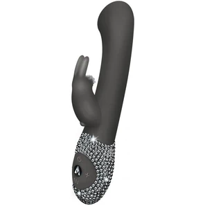  Чёрный вибратор The G-spot Rabbit со стразами на рукояти 22 см 