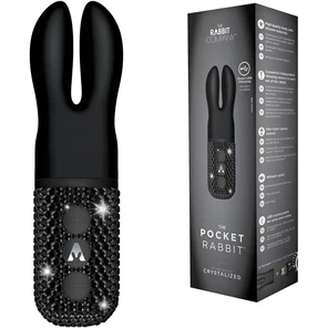  Чёрный вибратор с ушками The Pocket Rabbit, украшенный кристаллами 