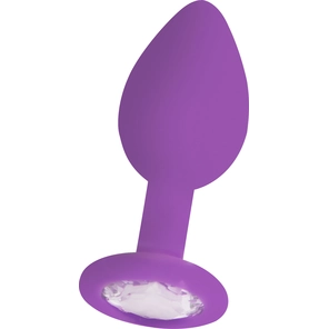  Фиолетовая анальная пробка OUCH! Regular Diamond Butt Plug с прозрачным кристаллом 7,3 см 