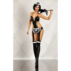  Костюм горничной Fancy Maid costume из ткани с эффектом мокрого блеска 