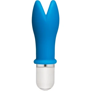  Голубой мини-вибатор с раздвоенным кончиком Whaam! 10 Function Silicone Vibrator 8,89 см 