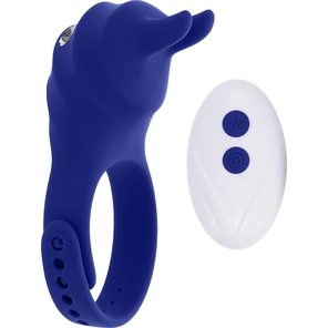  Синее эрекционное виброкольцо с клиторальной подушечкой и пультом ДУ Adjustable Fun Ring 