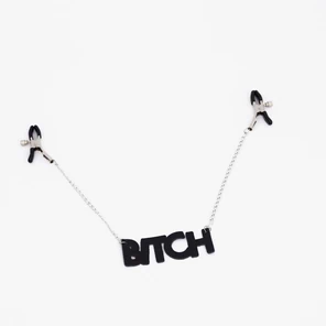  Зажимы на соски с кожаной подвеской Bitch 