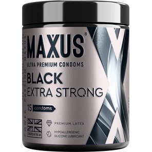 Черные утолщенные презервативы MAXUS Extra Strong с железным кейсом 15 шт 