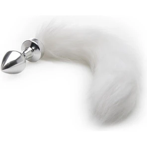  Серебристая анальная пробка White Tail Buttplug с белым хвостом 