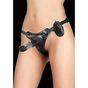  Чёрный страпон с вибрацией Vibrating Butterfly Strap-On 15,5 см 