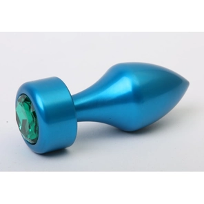  Синяя анальная пробка с зеленым стразом 7,8 см 