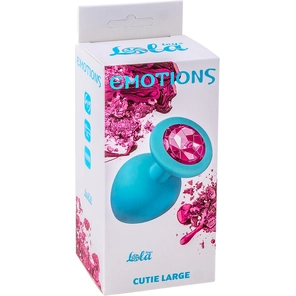  Голубая анальная пробка Cutie Large с розовым кристаллом 10 см 