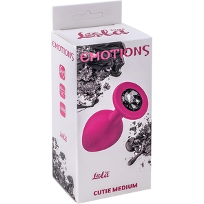  Средняя розовая анальная пробка Emotions Cutie Medium с чёрным кристаллом 8,5 см 