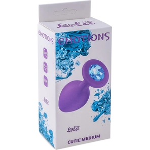  Средняя фиолетовая анальная пробка Emotions Cutie Medium с голубым кристаллом 8,5 см 