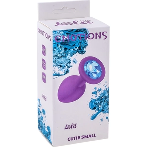  Малая фиолетовая анальная пробка Emotions Cutie Small с голубым кристаллом 7,5 см 
