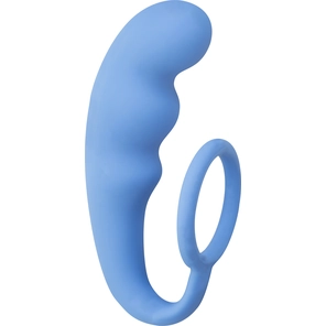  Голубое эрекционное кольцо с анальным стимулятором Mountain Range Anal Plug 