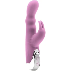  Розовый вибратор Silicone Bunny с клиторальным отростком 16,5 см 