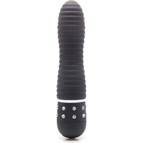  Чёрный мини-вибратор с рёбрышками и стразами Diamond Ribbing Vibe 11,5 см 