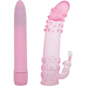  Розовый вибратор с рельефной насадкой GOOD VIBES ORGASMIC DREAM VIBRATOR SET 15,2 см 