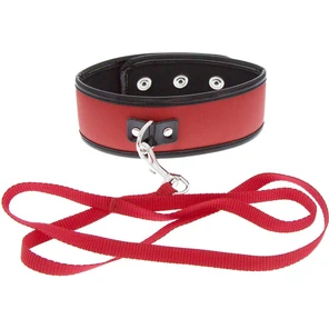  Красно-чёрный ошейник из полиуретана с поводком Collar and Leash 