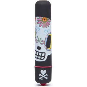  Чёрная вибропуля с раскрашенным черепом MINI BULLET VIBRATOR DIA DE LOS MUERTOS 