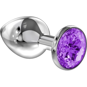  Малая серебристая анальная пробка Diamond Purple Sparkle Small с фиолетовым кристаллом 7 см 