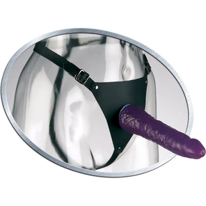  Фиолетовый женский страпон Leather Strap On Satisfy-Her 19 см 