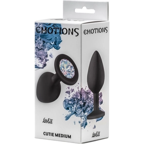  Чёрная анальная пробка Emotions Cutie Medium с прозрачным кристаллом 8,5 см 