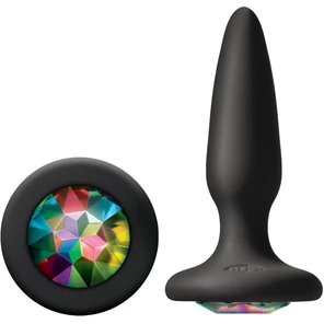  Чёрная анальная пробка с радужным кристаллом Glams Mini Rainbow Gem 8,4 см 