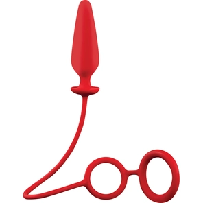  Красное эрекционное кольцо с подхватом и анальным стимулятором MENZSTUFF 3.5INCH DOUBLE RING ANAL PLUG 