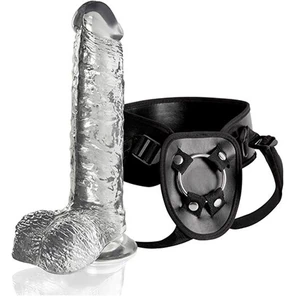  Прозрачный фаллоимитатор с креплением на поясе кольцом INVISIBLE HUNTER 7INCH DONG AND HARNESS 17,8 см 