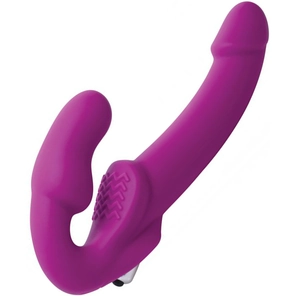  Ярко-розовый безремневой вибрострапон Evoke Vibrating Strapless Silicone Strap-on Dildo 